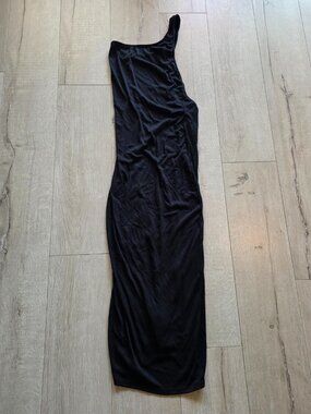 FP Beach Bodycon Dress Womens S Black Ribbed Stretch One Shoulder Lightweight